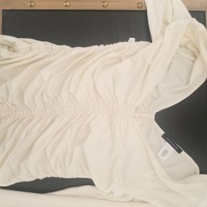 Boston Proper Ruched Cream Small Long Sleeve Top